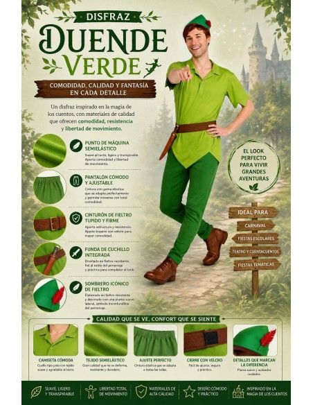 Fantasia de Duende Verde Tamanho L | Fantasias para Adultos O Rei do Carnaval